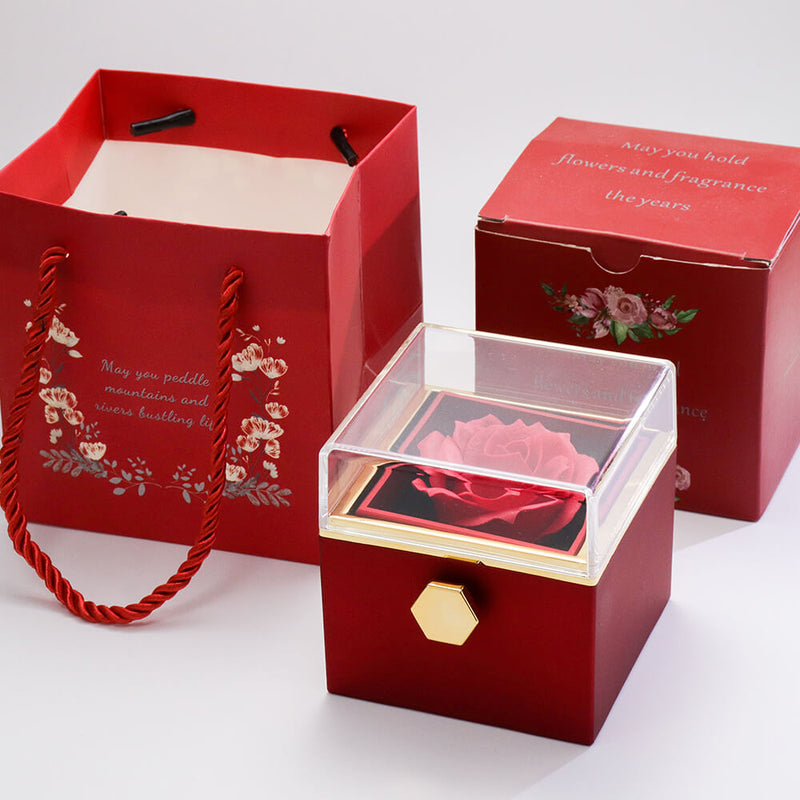 Caixa Rotativa Rosa Eterna Com Colar de Prata 925